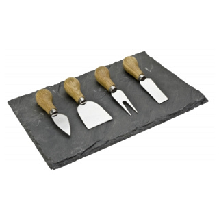 Taylors Slate Cheese Board and Oak Knife Set, 4pc