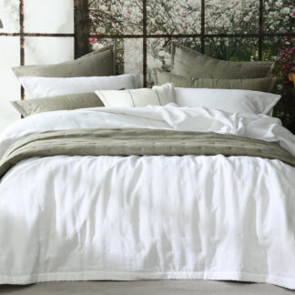 Laundered Linen Bedspread Set, White