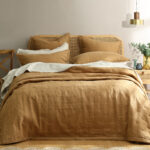 Laundered Linen Bedspread Set, Cumin