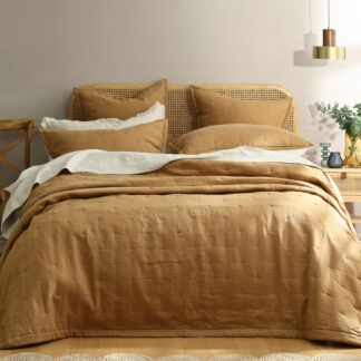 Laundered Linen Bedspread Set, Cumin