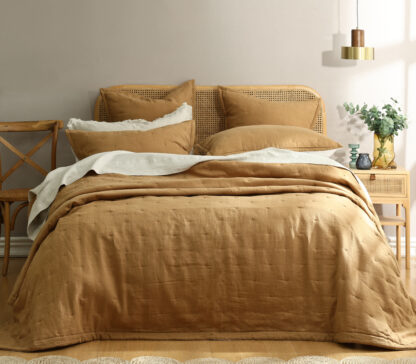 Laundered Linen Bedspread Set, Cumin