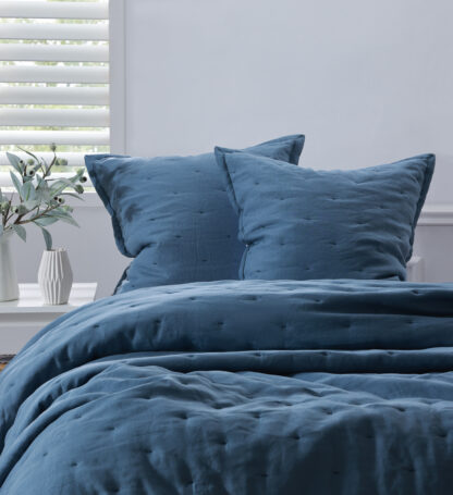 Laundered Linen Bedspread Set, Ocean - Image 3