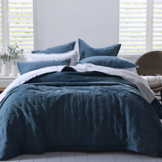 Laundered Linen Bedspread Set, Ocean