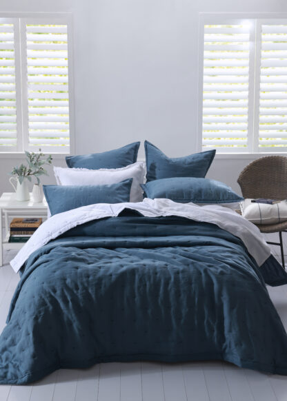 Laundered Linen Bedspread Set, Ocean - Image 2