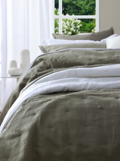 Laundered Linen Bedspread Set, Olive - Image 2