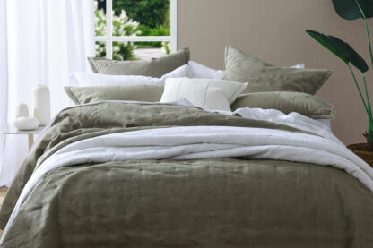 Laundered Linen Bedspread Set, Olive - Image 3