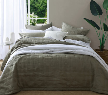 Laundered Linen Bedspread Set, Olive - Image 4