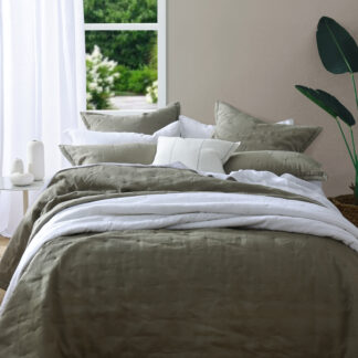 Laundered Linen Bedspread Set, Olive