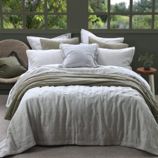 Laundered Linen Bedspread Set, Pewter