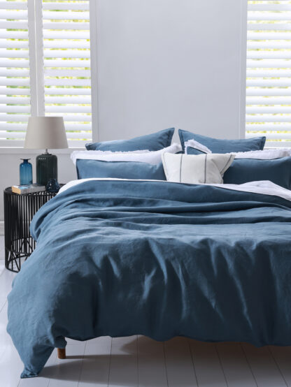 Laundered Linen Duvet Set, Ocean - Image 3