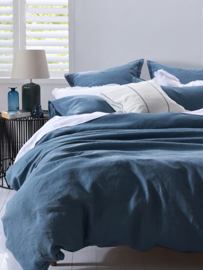 Laundered Linen Duvet Set, Ocean - Image 4