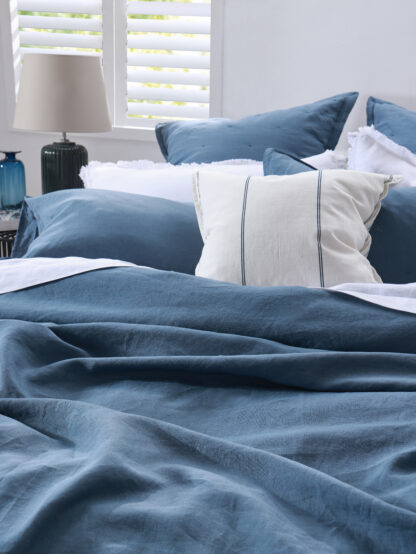 Laundered Linen Duvet Set, Ocean - Image 2
