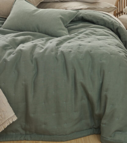 Laundered Linen Bedspread Set, Seagrass - Image 2