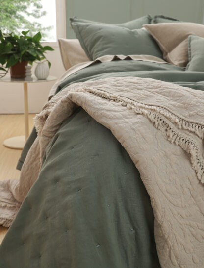 Laundered Linen Bedspread Set, Seagrass - Image 3