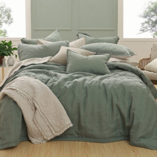 Laundered Linen Bedspread Set, Seagrass