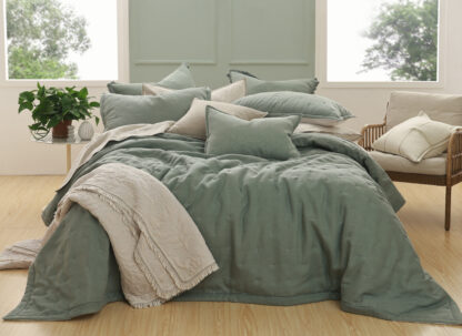 Laundered Linen Bedspread Set, Seagrass
