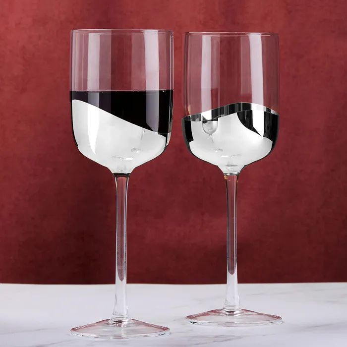 Anton Studio Wave Wine Glasses, Silver, Set of 2 - Image 4