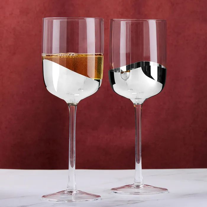 Anton Studio Wave Wine Glasses, Silver, Set of 2 - Image 7