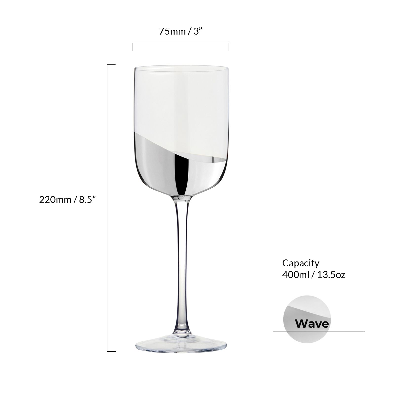 Anton Studio Wave Wine Glasses, Silver, Set of 2 - Image 3