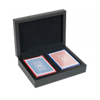 Dal Rossi Italy Card Box Black PU Leather With 2 Packs of Playing Cards