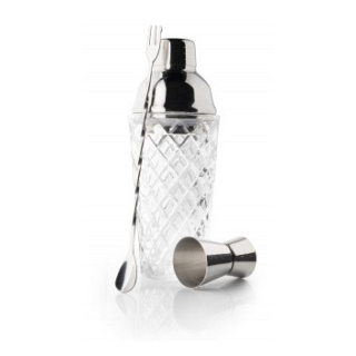 Taylors Taproom Embossed Glass & Stainless Steel Cocktail Set, 3pc