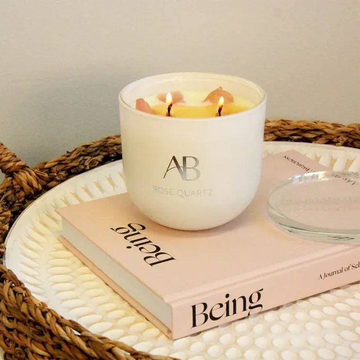 AromaBotanicals Crystal Infused Scented Jar Candle, Rose Quartz - Image 3
