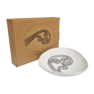 Jo Luping Design Porcelain Bowl, Ponga Frond, Black on Matt White, 24cm