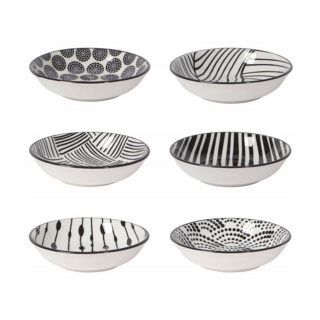 Now Designs Stamped Pinch Bowls, Bits & Dots, Black & White, Set of 6