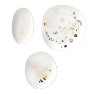 Räder Porcelain Bowls, Flower Gold, Set of 3