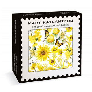 Museums & Galleries Coasters, Yellow Butterflies, Set of 4